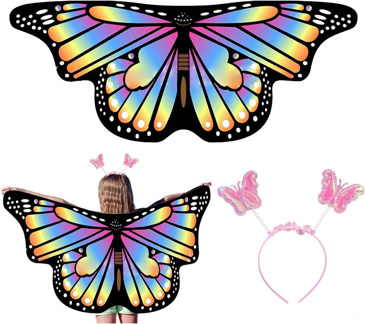 Vleermuisvleugels Cape voor Kinderen, Feestelijke Kostuums met Hoofdband, Fantasie Outfit voor Meisjes van 3-6 Jaar, Perfect voor Verkleedpartijen en Speelplezier
