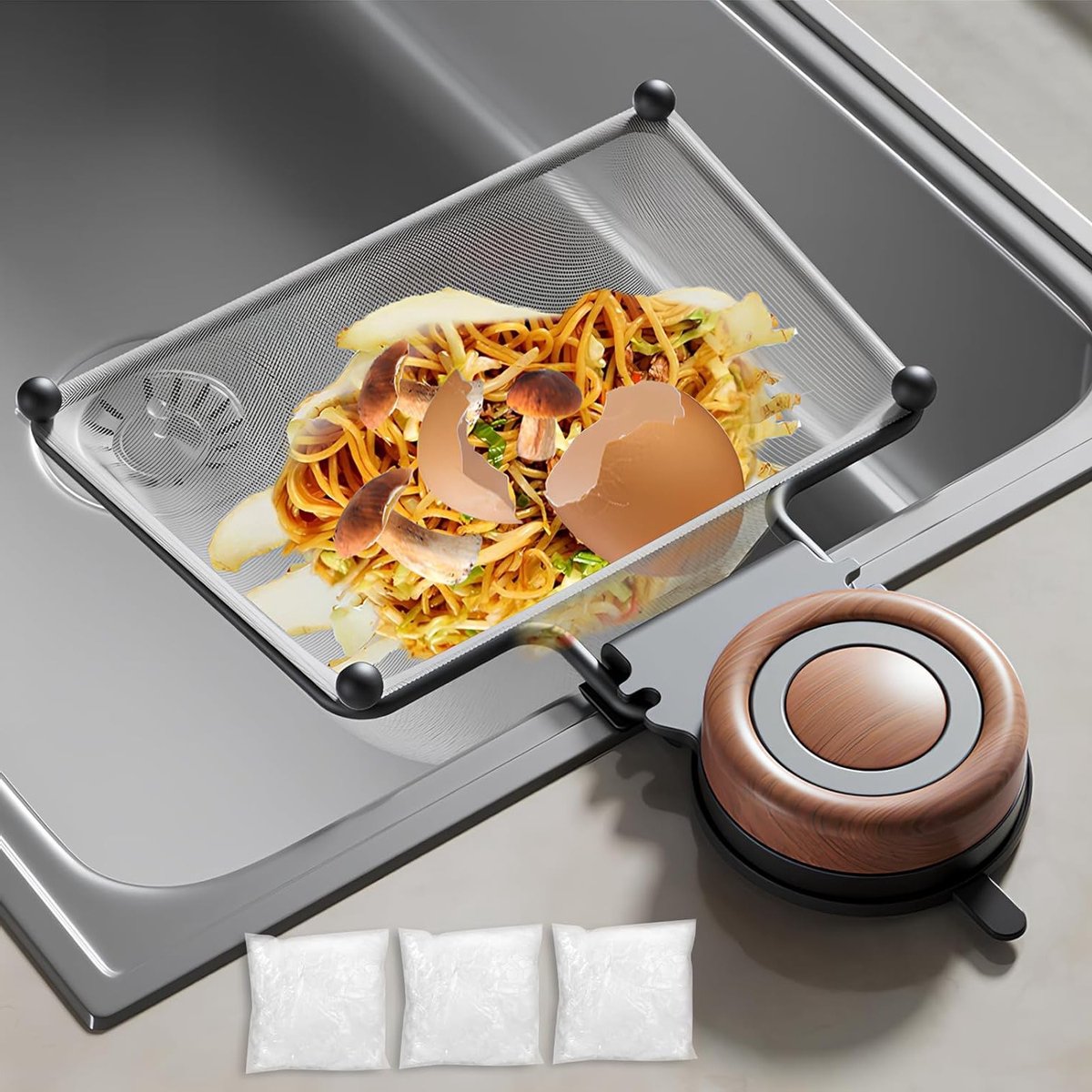 Suction Cup Afvoerzeef voor de Keuken, Met 150 Stuks Net, Verwijderbare en Vouwbare Afvoerbak, Eenvoudig Voedsel Vangen en Afvoeren in de Keuken