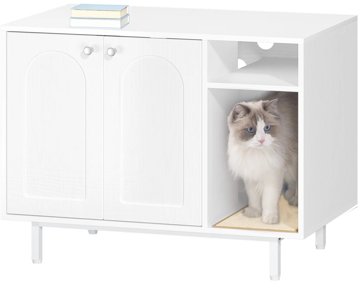 Geargalaxy Kattenbakmeubel - Kattenbakkast - Katten Toiletkast - Kattenmeubel met Kattenbak - Verborgen Kattenwc - 50x80x61cm - Wit