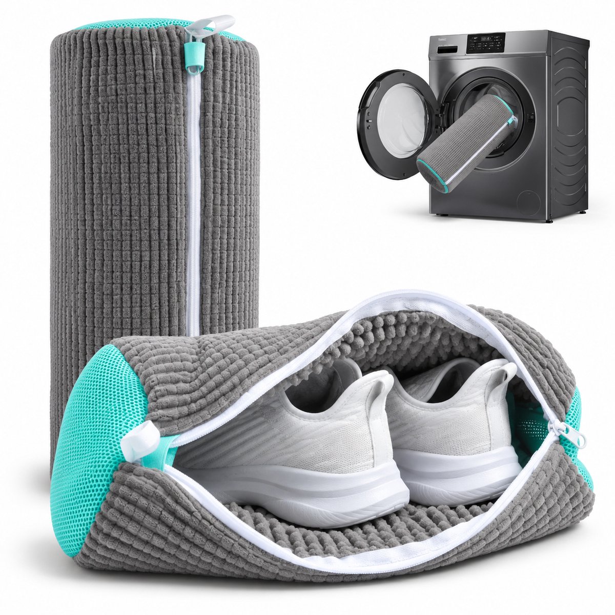 BOTC Schoenwaszak - Waszak voor schoenen - 2stuks - Herbruikbaar - Wasmachine&Droger - voor Sneakers en Tennisschoenen- Grijs/Blauw — afbeelding 1