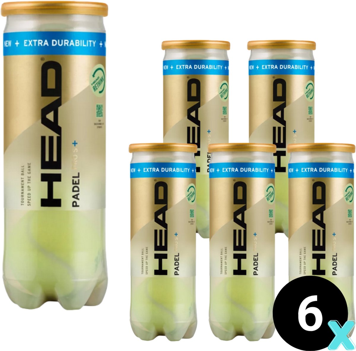 Head Padelballen Pro S 6 blikken van 3 ballen Padel Ballen Geel