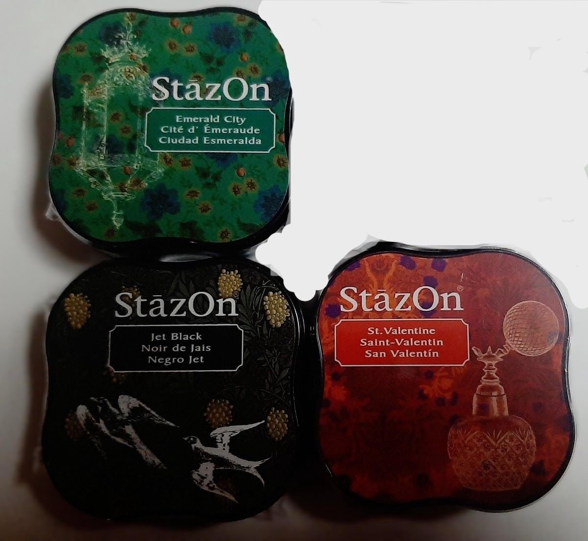set 3x stazon midi - Tsukineko - emerald city, jet black, st. valentine - groen rood zwart