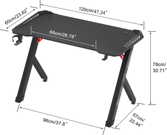 VDD Gaming – Bureau - Gaming Bureau – Game Bureau - Bureau game Hugo - Gaming desk – Computer Tafel - L vormig hoekbureau - 160 cm x 60 cm – Carbon