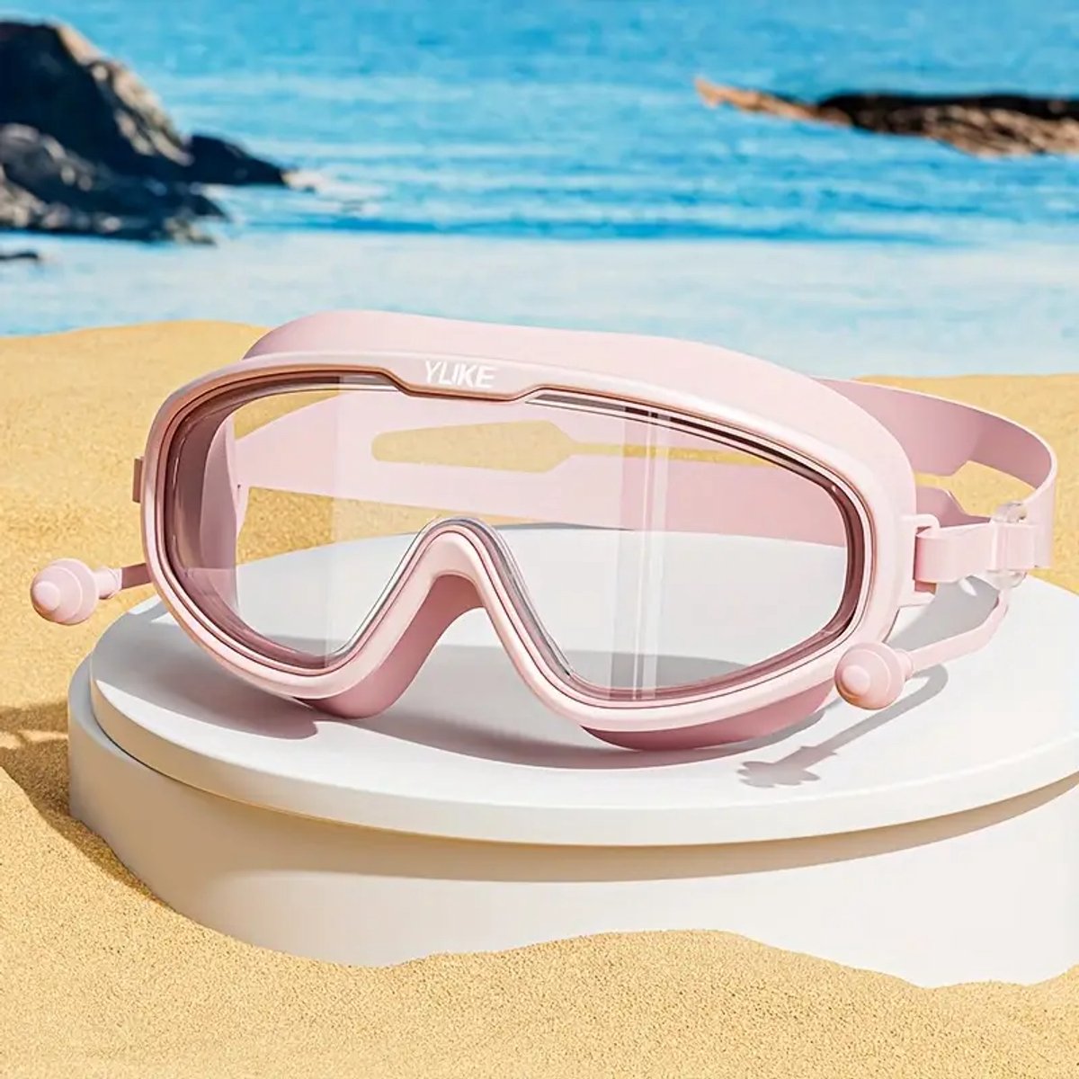 Roze HD Waterdichte Anti-Mist Zwembrillen met Oordopjes - Groot Montuur, Lekvrij Ontwerp voor Jongens & Meisjes van 3-14 Jaar, Perfect voor Strandvakanties & Zwemmen in het Zwart, Jeugdzwemoedigheid | Speels Ontwerp