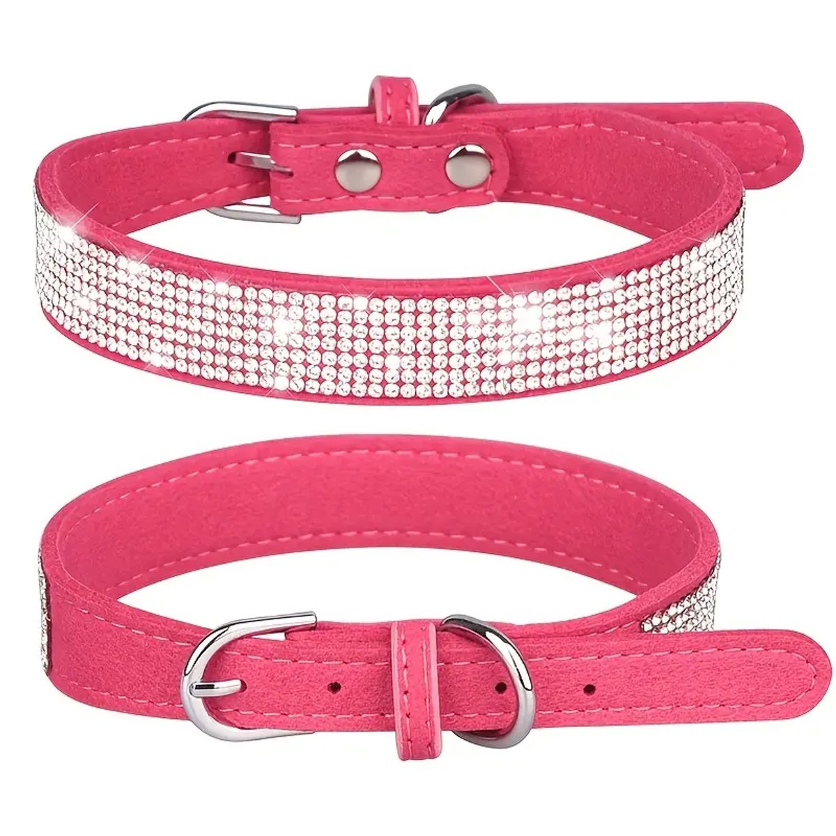 Honden halsband Roze - Halsband Honden met Glitter en Strass - Roze Maat L - Luxe Honden Halsband - Petshop Seven®