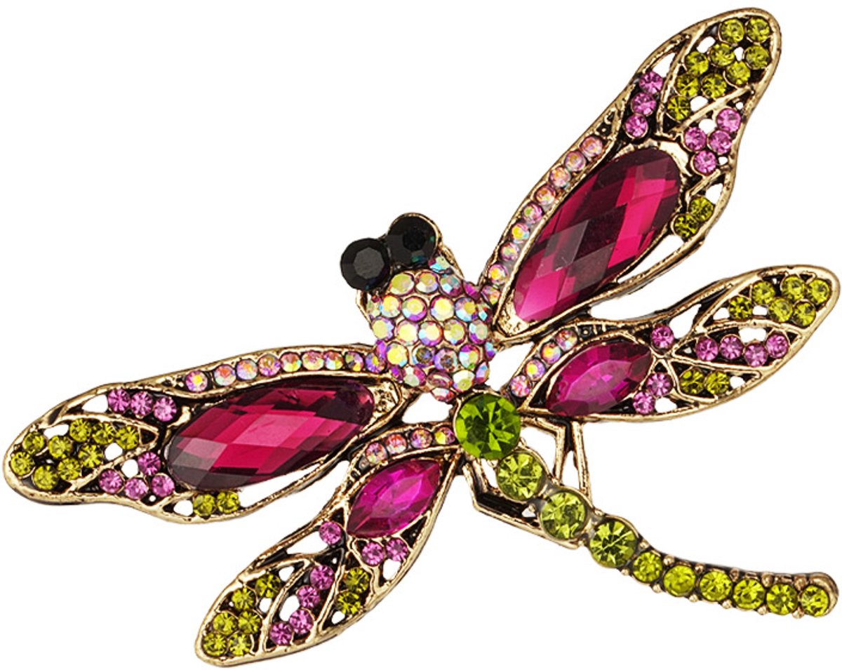 Broche met libelle - Dames broche - Gouden broche - Golden brooche - Stainless Steel (verkleurt niet!) - Sierspeld - Broches - Moederdag cadeau - Moederdag sieraden - Moederdag - Valentijnsdag - Kerst cadeau - Sinterklaas cadeau - Cadeau voor dames