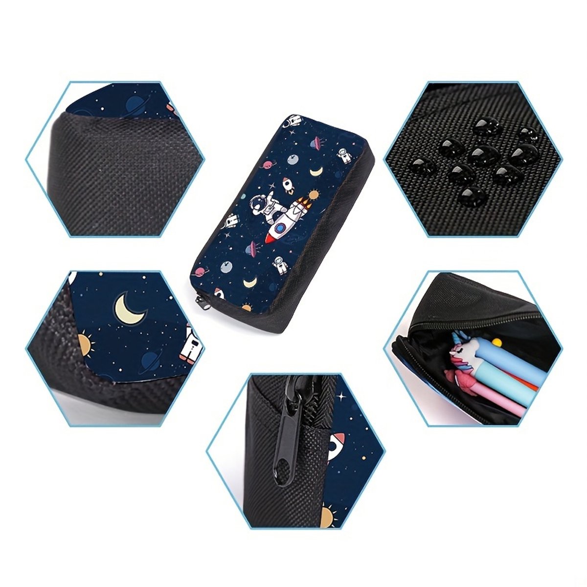 Astronaut Galaxy Rugzak 3-delige schooltas met lunchbox en etui set > geschikt voor jongens en meisjes, Zwart, Eén maat, Rugzak voor kinderen