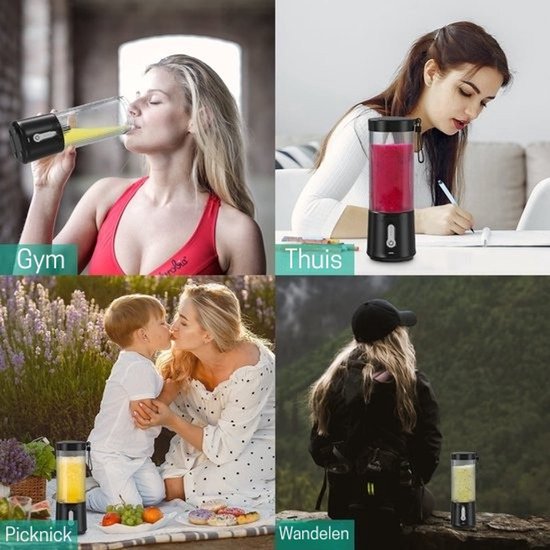 Intelectro Mini Blender To-Go - Draagbare Blender - Krachtig, Draadloos en Veilig in Gebruik! - Perfect voor Smoothies, Shakes, Sappen en Meer! - 530ml - 150W - zwart - Levering sneller dan Aangegeven! van Merkloos — afbeelding 5