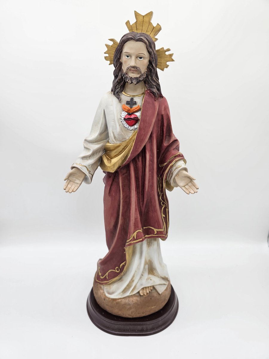 Jezus Christus met Kruis Wonderdadig - beeld 41,5 cm hoog op console - materiaal polystone - religieus beeld