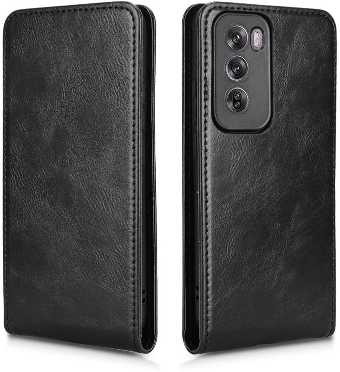 Hoesje geschikt voor Oppo Reno12 - Phonesta Leather Vertical Flip Wallet Case - Zwart