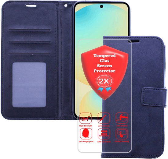 Bookcase compatible avec : Samsung Galaxy A26 Zwart - Étui portefeuille avec 2 films de protection d'écran en Glas - Étui portefeuille