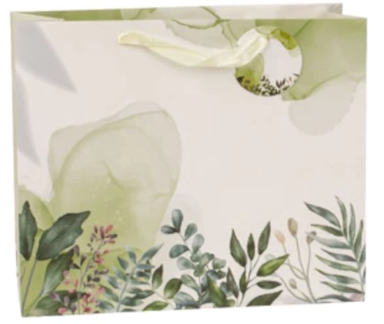 Cadeautas - Grote luxe Geschenktas - Cadeauzak - Geschenkzak - Groene Bladeren - 31x12x26cm - Liggend