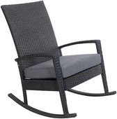 Luna Rocking chair - Schommelstoel buiten - Zwart poly rattan - Grijs Kussen - Tuinstoel schommelstoel - tuinmeubelen - loungemeubel outdoor voor terras, balkon, wintertuin