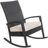 Luna Rocking chair - Schommelstoel buiten - Zwart poly rattan - Kaki Kussen - Tuinstoel schommelstoel - tuinmeubelen - loungemeubel outdoor voor terras, balkon, wintertuin