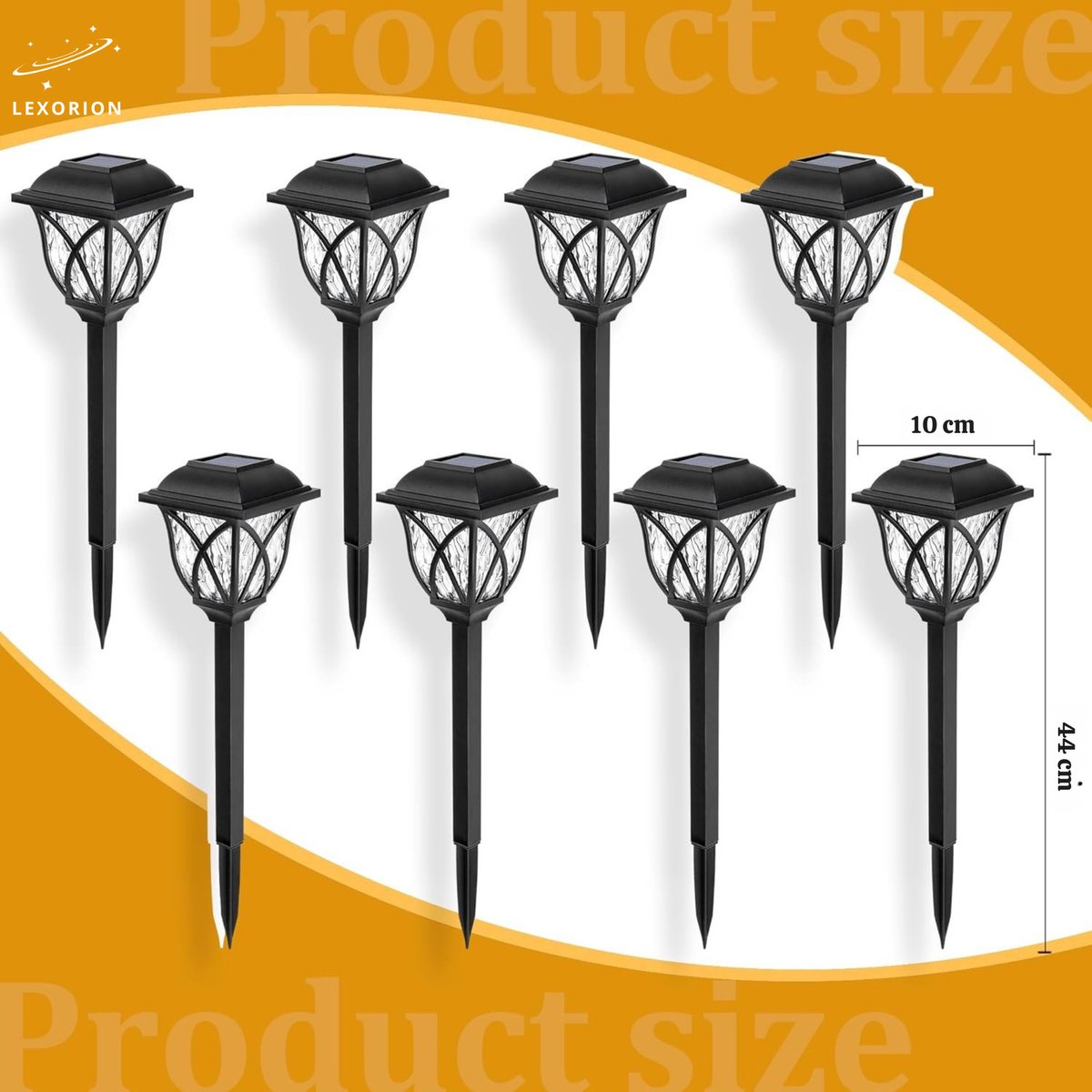 Lexorion Elite - Solar Tuinverlichting - 6 Stuks - Warm Wit LED - 44cm Hoog - IP44 Waterdicht - Zonne-Energie Buitenlampen voor Tuin, Pad, Oprit, Plantenbak
