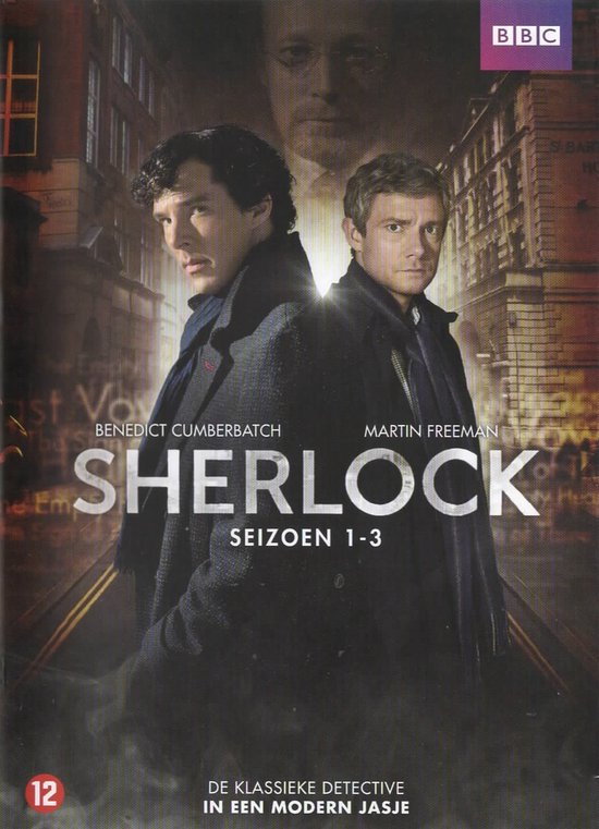 DVD-hoes van Sherlock Seizoen 1-3 met Benedict Cumberbatch en Martin Freeman in de hoofdrollen.