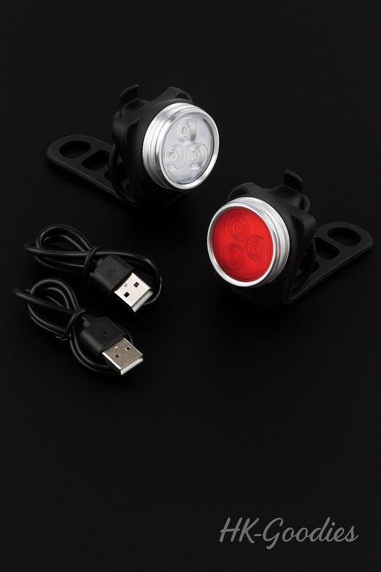 HK-Goodies - Fietsverlichting set - LED Fietslampjes - USB Oplaadbaar - Rood + Wit - Voorlicht - Achterlicht - 500 lumen - Zwart — afbeelding 4