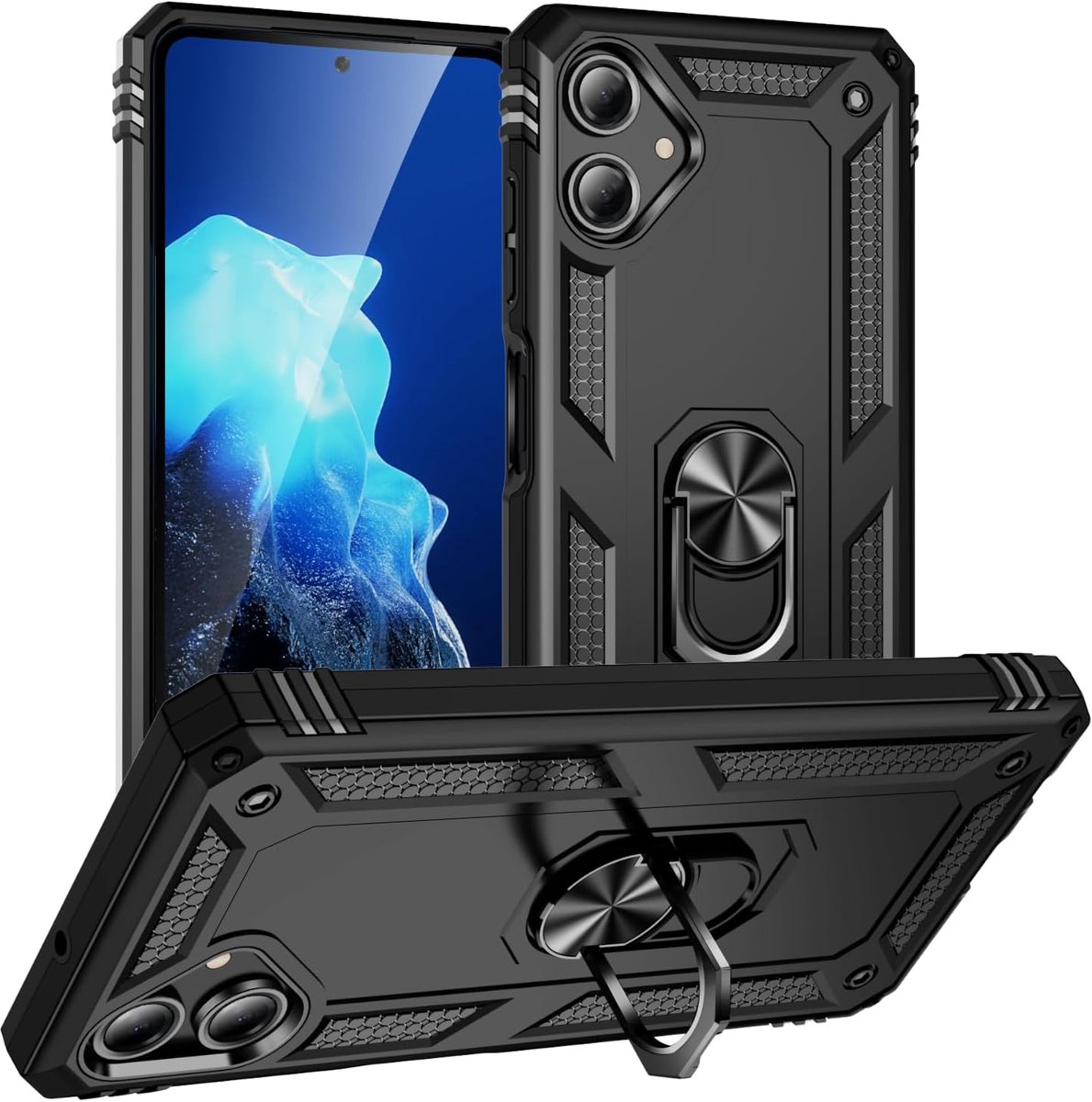 Anti-Shock Hybrid Ring Armor - Backcover Hoesje Geschikt voor: Samsung Galaxy A06 - Zwart