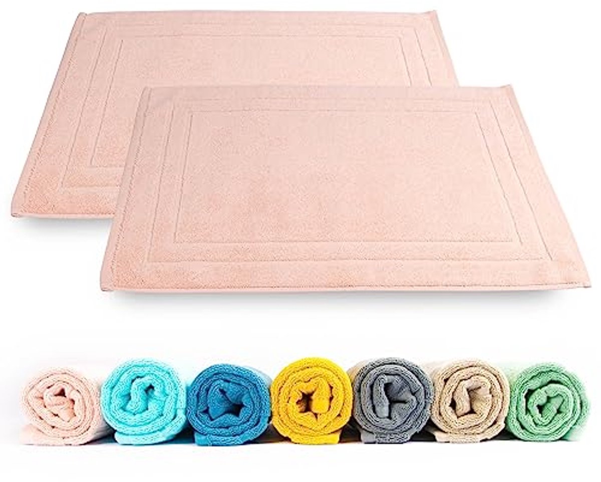 Rinsl badmattenset 2 stuks. | Douchemat van 100% katoenen badstof 50x70 cm | Badkamermat 700 g/m² | Sneldrogend, absorberend, wasbaar, roze (rozenkwarts).