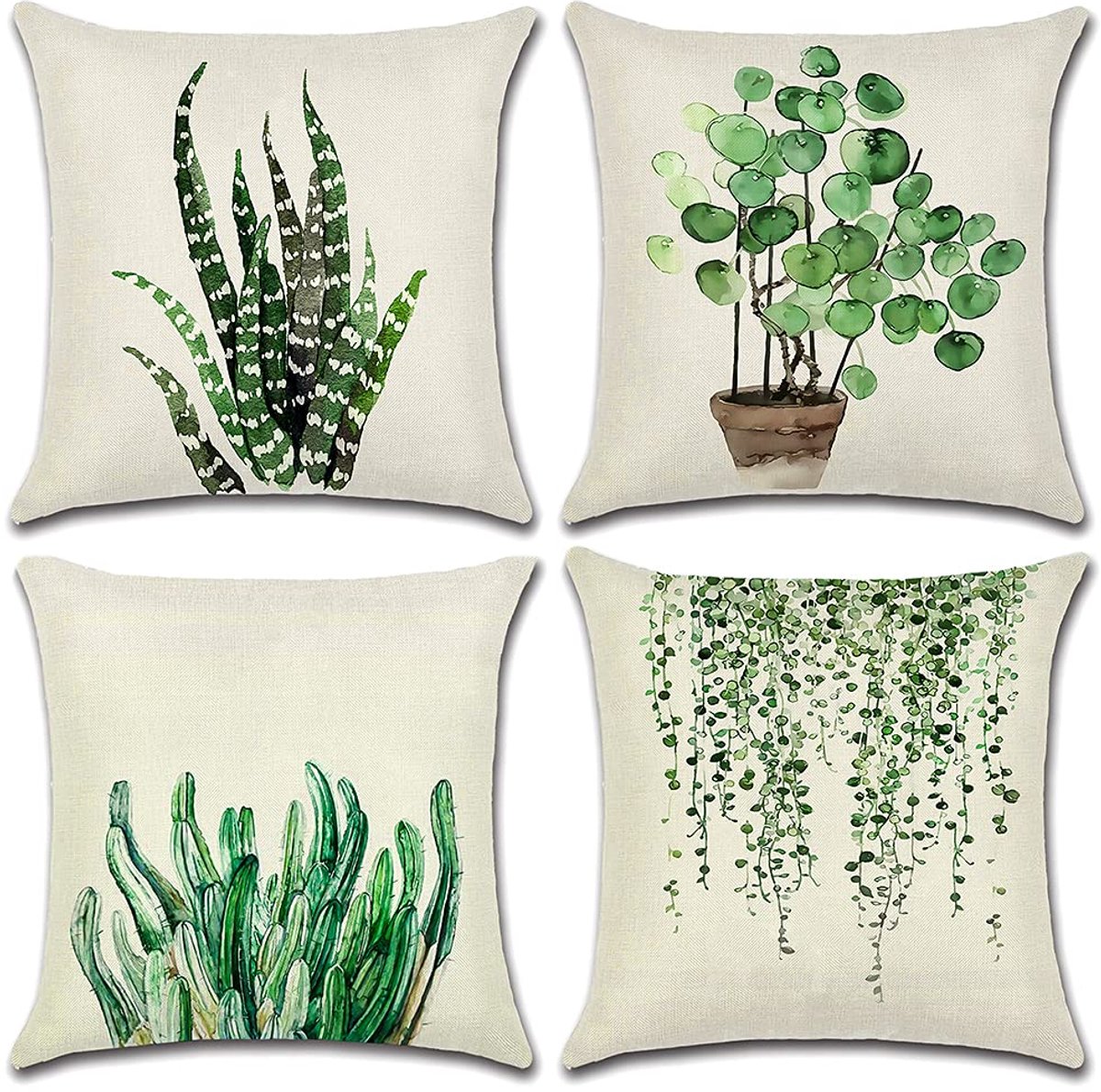 Ibenzoa Stijlvolle Waterbestendige Kussenslopen voor Buiten met Groen Bladerpatroon, Set van 4, 45x45 cm groen blad 02