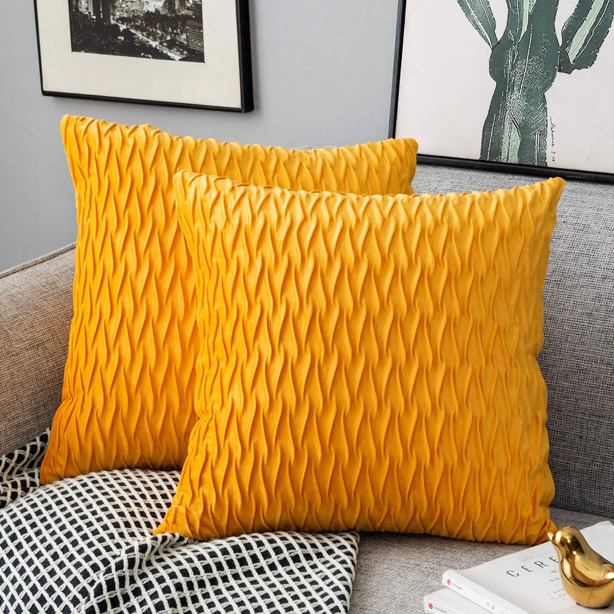 Ibenzoa Zachte Fluwelen Kussenhoezen voor Luxe Interieurdecoratie - Set van 2, 40 x 40 cm, Geel