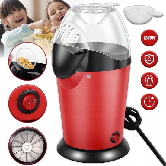 Popcorn Machine Party Time Pop Corn 60 G Maïs - Pop Corn In 2 Minuten Met Hete Lucht Vetvrij 1000 Watt Rood