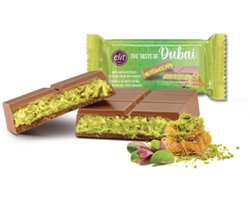 Elit Chocolate Kadayif kunafah en Antep Pistachecreme Gevulde Dubai chocolade Reep 90gr - Dubai Chocolate Filled with Kadayif and Pistachio Cream Melkchocolade 90gr