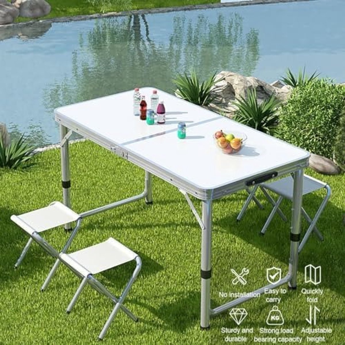 Outdoor opvouwbare eettafel, draagbare opvouwbare eettafel voor kleine ruimtes, aluminiuml