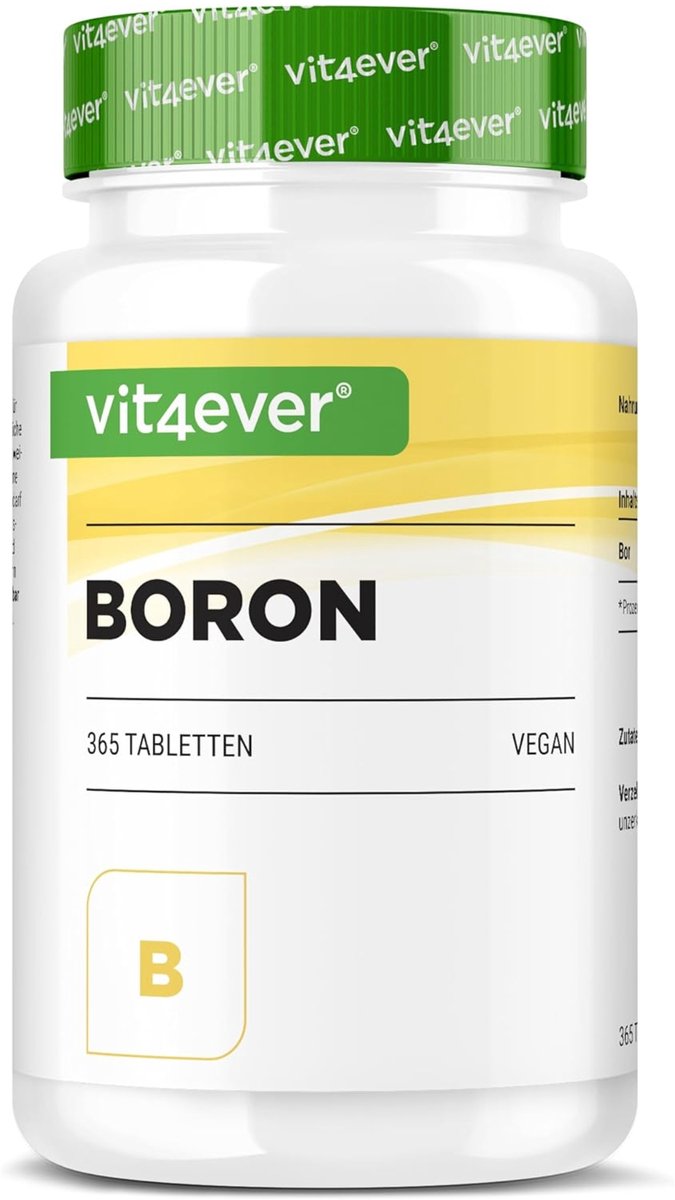 Goedkoopste Boron - 3 mg zuiver boor per tablet - 365 tabletten in jaarvoorraad - laboratorium getest (gehalte aan werkzame stoffen en zuiverheid) - zonder ongewenste toevoegingen - hoge dosering - veganistisch | Vit4ever