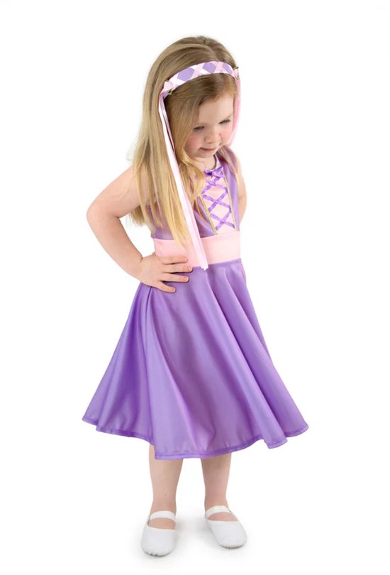 Little Adventures - Rapunzel Twirl Jurk – Maat XL (128-134) - Comfortabel, Wasbaar & Glittervrij – Prinsessen Verkleedjurk Voor Kinderen