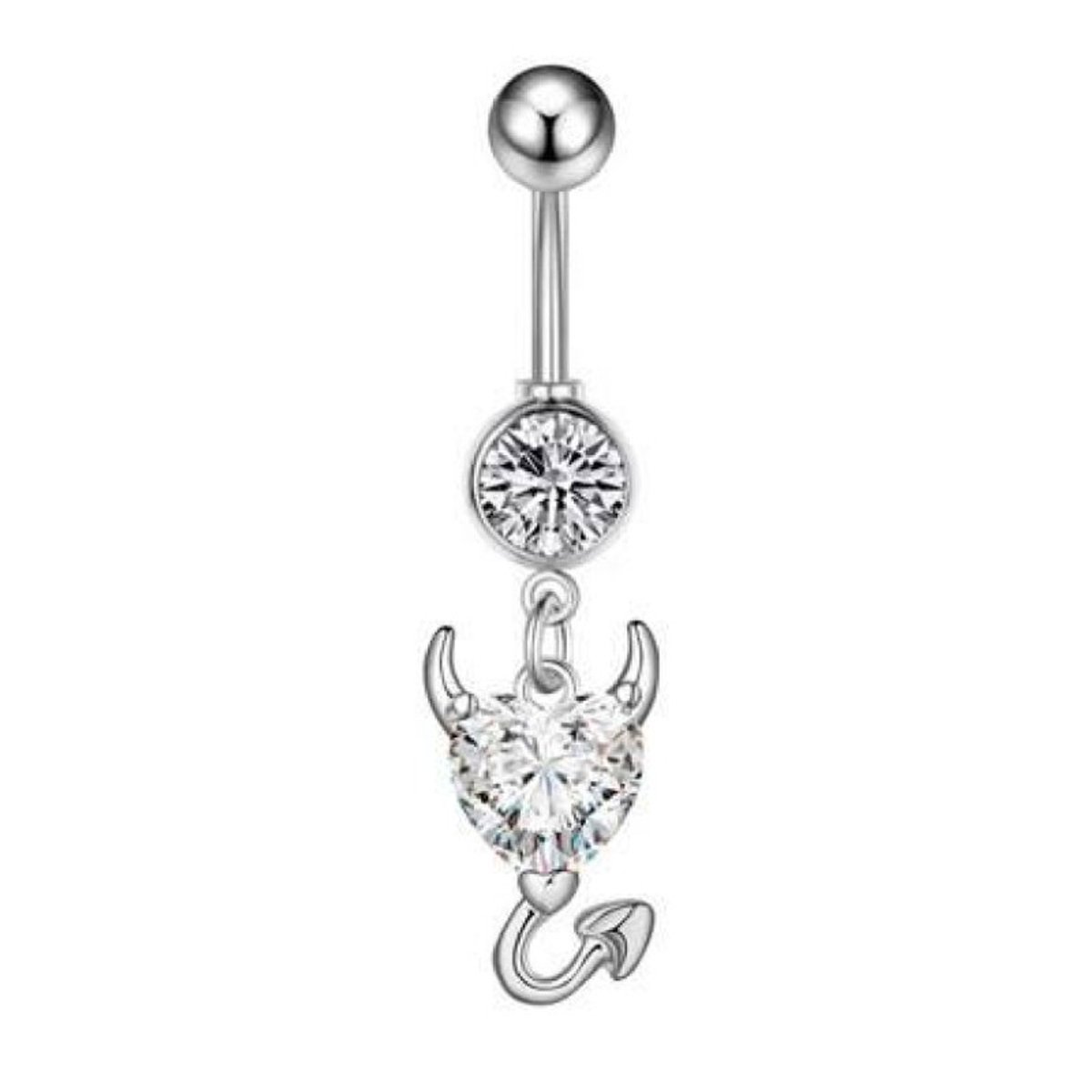 Navel Piercing | Duiveltje | Zilverkleurig Met Witte Steentjes