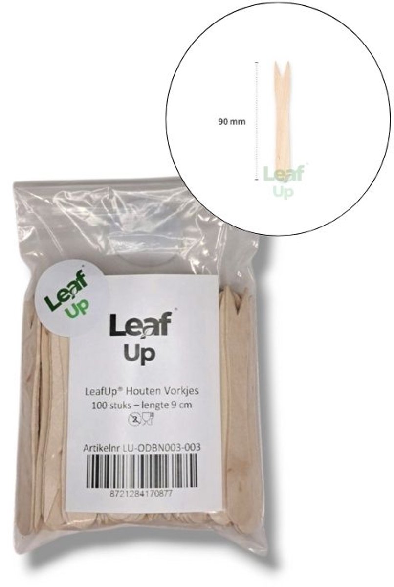 LeafUp® Houten Frietvorkjes - Patat vorkjes - Snack vorkjes - 100 stuks - 9 cm lang - Biologisch en milieuvriendelijk (B4)