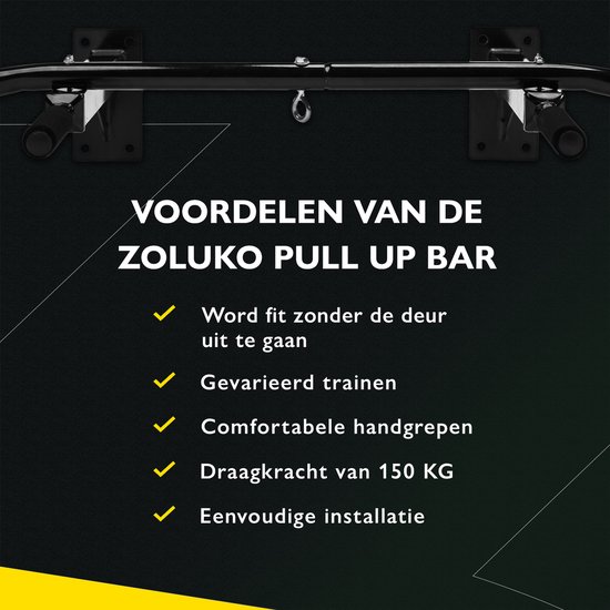 Zoluko Professionele Pull Up Bar Wandmontage - 150kg Draagkracht - Incl. E-boek - Eenvoudige Bevestiging - Optrekstang Fitness - Pull Up Station voor Thuis Sporten - Chin Up Bar - Zwart