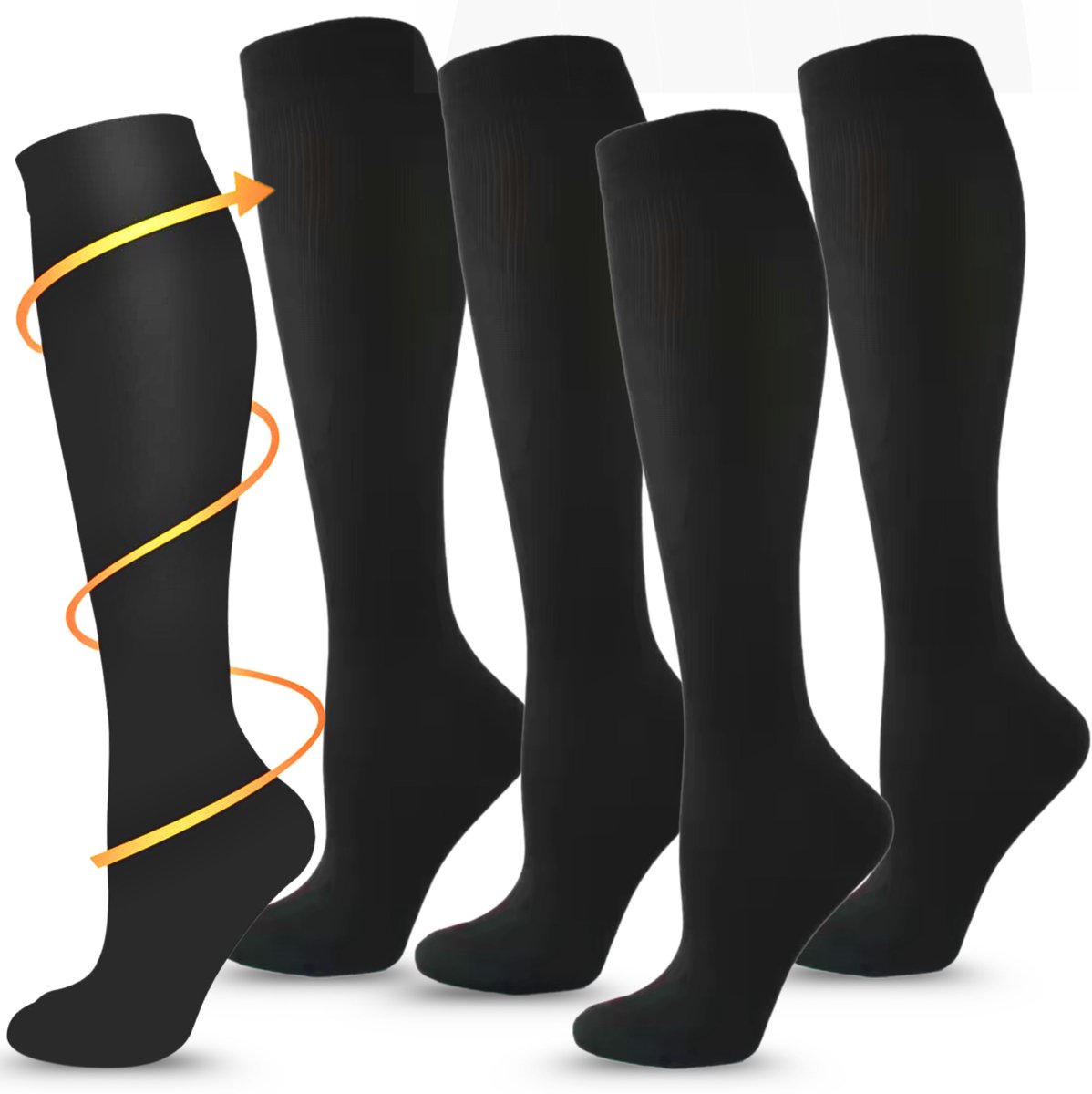 5 Paar KANGKA Compressiesokken maat S/M (35-38) - Steunkousen - Compressie Sokken voor Hardlopen, Wandelen, Zittend en Staand Beroep, Reizen