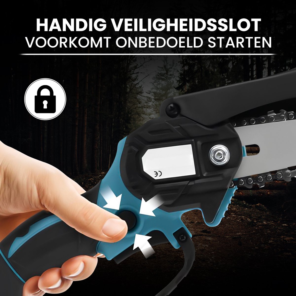 ToolX Mini kettingzaag - Kettingzaag - Mini Kettingzaag met accu - Snoeizaag - Boomzaag - 2 accu's - Inc. accessoires – foto 7