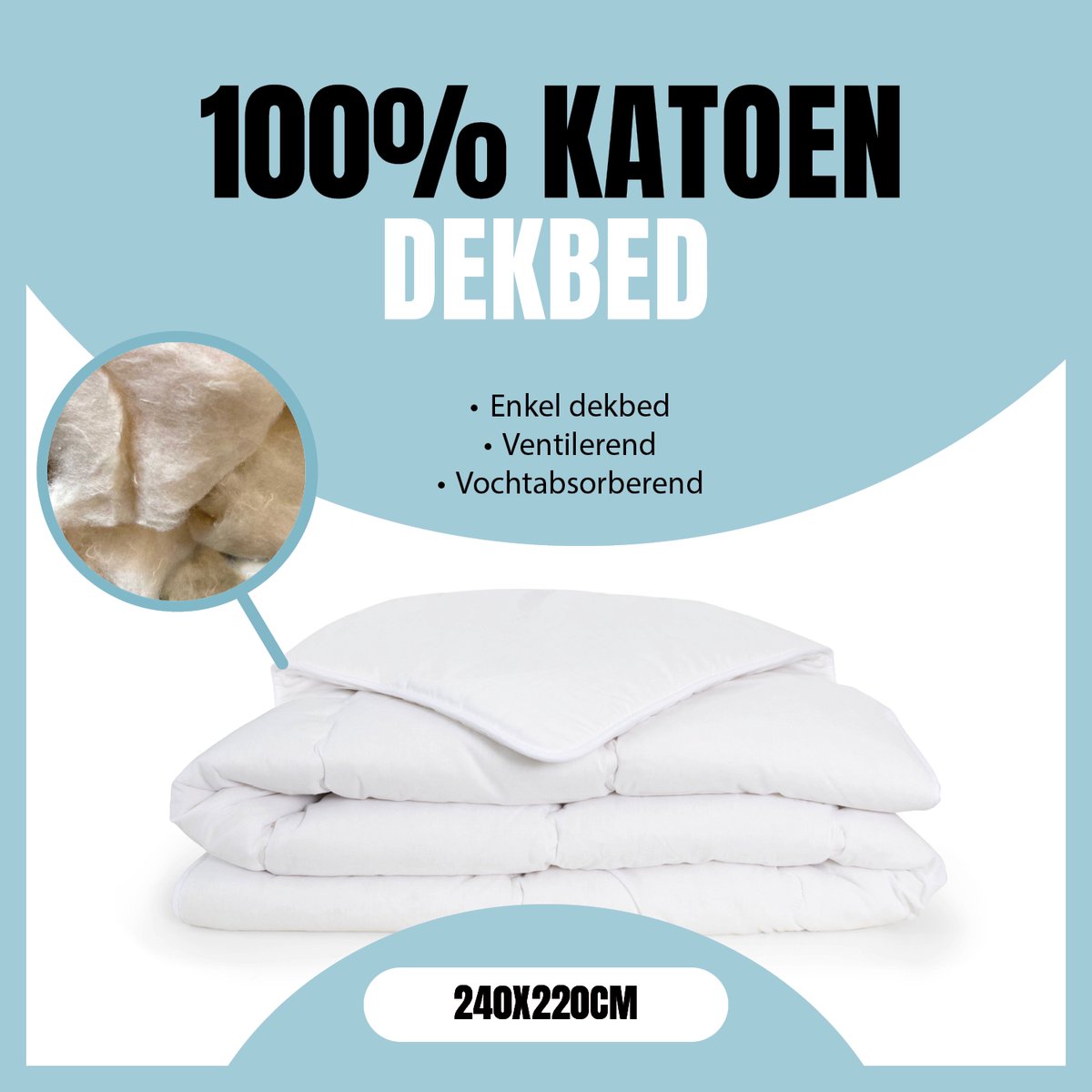 Eleganzzz 100% Katoen Enkel Dekbed - Winterdekbed - All Year Dekbed Enkel - 500gr/m2 - Dekbed 100% Katoen - Enkel Dekbed 240x220 - Lits Jumeaux Extra Lang - Dekbedden
