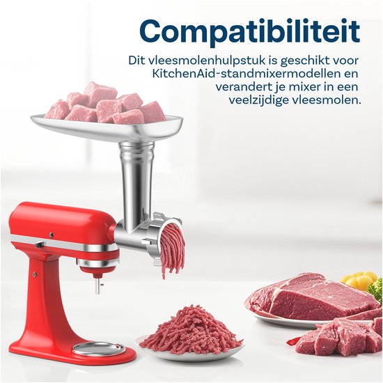 MMOBIEL Vleesmolen-Opzetstuk voor KitchenAid Standmixer - Opzetstuk voor Keukenhulp met 4 Maalschijven, 2 Worstvulbuizen, 2 Maalmessen - Vleesmolenaccessoires voor KitchenAid van Merkloos — afbeelding 2