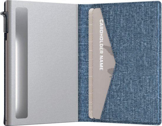 Prowallet Slim – Porte-cartes RFID - Denim – Portefeuille compact pour 8 cartes et billets – Porte-cartes coulissant en aluminium et simili cuir – Coffret cadeau de luxe – Homme & Femme
