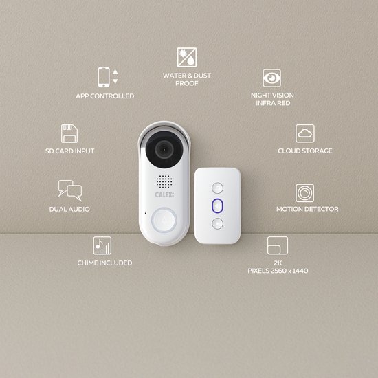 Calex Video Deurbel 2K met Nachtzicht en 2‑weg Audio - Calex - €49,99