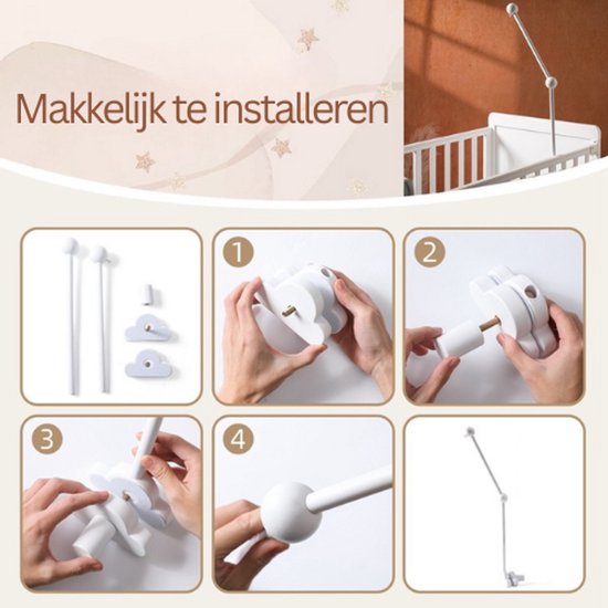 Gift of Nature Piekstok– Witte mobielhouder & piekstok - Houten standaard voor baby mobiel - Geschikt voor ledikant & wieg — afbeelding 3