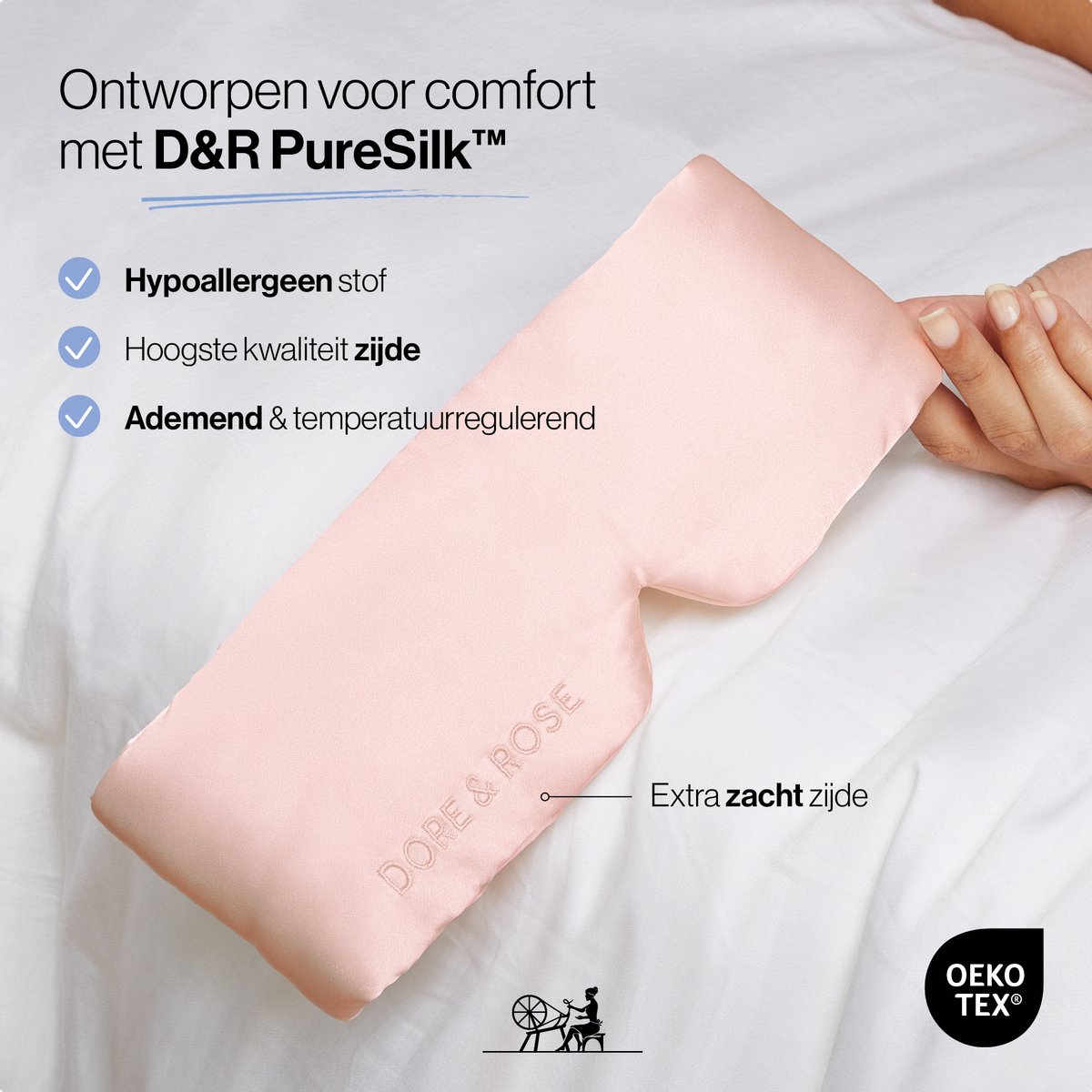 Dore & Rose - Slaapmasker - Oogmasker - Zijden Slaapmasker Voor Mannen en Vrouwen - Deep Sleep Mask - Eye Mask - Verduisterend - Wallen - Lichtroze - Nº 02 Morden Ruby — afbeelding 5