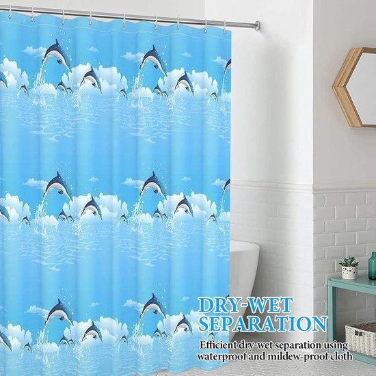 Rideau de douche - Anti-moisissure - Polyester lavable - Imperméable - Convient pour salle de bain et baignoire - 180 x 200 cm - Blauw