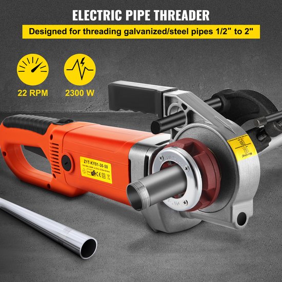 Draagbare Pijpinrijger 1/2", 3/4", 1", 1-1/4", 1-1/2" Pijp Draadsnijmachine 2300W Handbediend Pijpinrijger Gemaakt van Volledig Koperdraad met 22 RPM Spilsnelheid Gebruikt in de Bouwindustrie — afbeelding 4