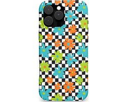 Casetastic hoesje geschikt voor Apple iPhone 16 Pro Max - MagSafe - Dubbellaagse bescherming - Retro Bloem Power - Fashion Case - Zwart Turquoise Grijs Wit