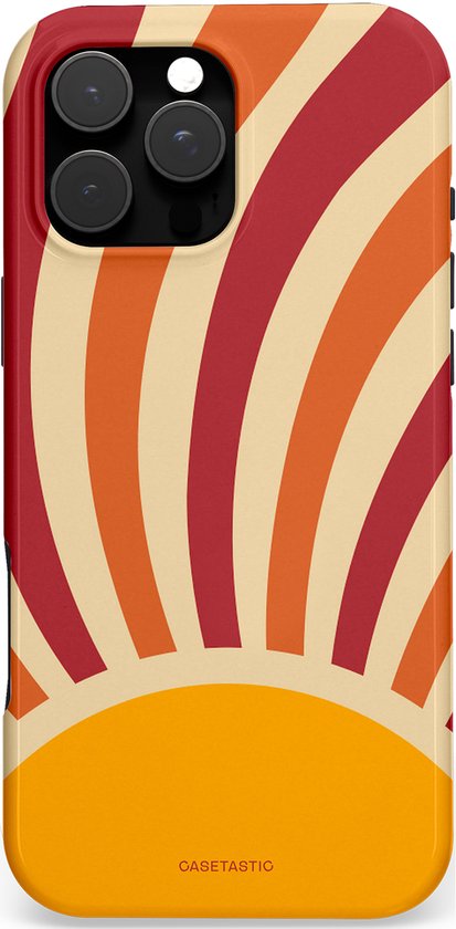 Telefoonhoesje met retro zonneschijfpatroon in rood, oranje, crème en geel.