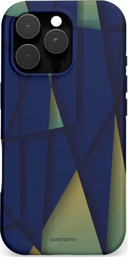 Blauwgroen telefoonhoesje met geometrisch patroon en Casetastic logo.