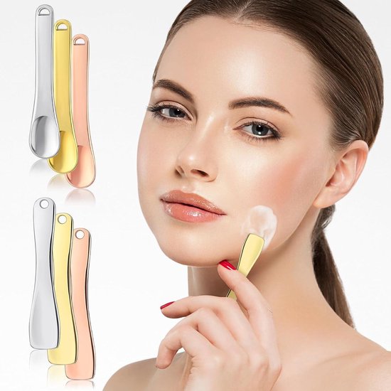 Set van 6 metalen make-up spatels en mini gezichtsspatels voor het hygiënisch aanbrengen van lotion, masker en crèmes, ideaal als huidverzorging accessoire — afbeelding 3