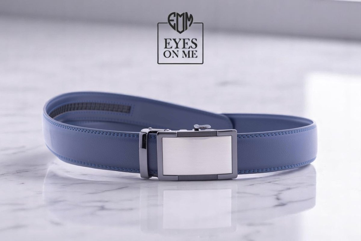 Blauwe lederen riem zonder gaatjes met automatische gesp voor heren ( Model N180 )