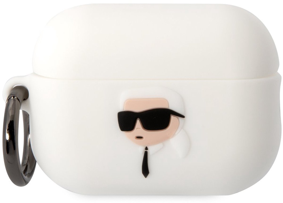 Karl - Lagerfeld - KLAP2RUNIKH hoesje voor AirPods Pro - 2 - cover - wit - Siliconen - Karl - Head - 3D