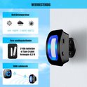 Weerbestendige deurbel met blauwe LED-ring, werkt op batterijen of USB-C.
